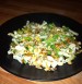 Brown rice pasta with locally grown broccoli, sprouts, green beans and smoked tofu